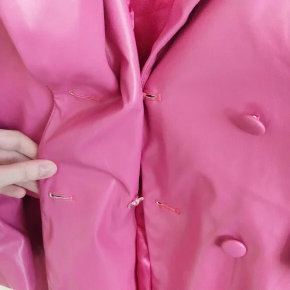 Pink Lily Faux Leather Double Breasted Jacket Blazer New Without Tag Size Large - Picture 6 of 10
